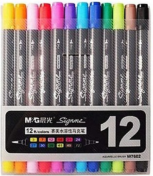 SignMe Pack of 12 Dual Tip Watercolor Brush Markers for Sketching, Painting and Coloring - Multicolor