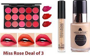 Miss Rose Deal of 3 Miss Rose Foundation +Concealer + Lipstick Palette