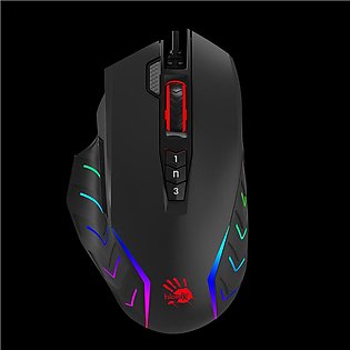 Bloody J95s - 2-Fire RGB Animation Gaming Mouse - Upto 8000 CPI - 2000 Hz Report Rate - 1 ms Click Response - 5 RGB Effects - 15 Zone Customizable RGB - Ultra Core Activated  - Soft Rubber Grips