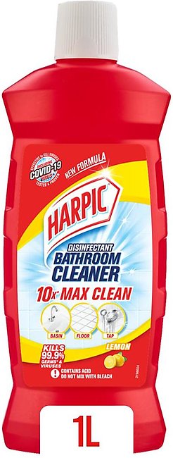 Harpic Bathroom Cleaner Stain Removal 10x Better Cleaning Lemon 1L