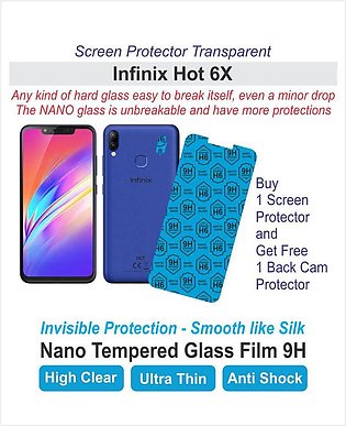 Infinix Hot 6X - Screen protector - Best Material - Nano Glass - with Back Cam Protector