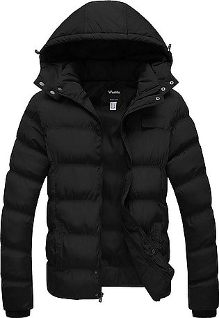 Black Leather Puffer Parachute Jacket For Men
