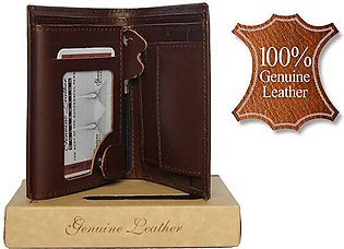 Leather Wallet for Men Book Style 100% Genuine Cow Leather(Brown)