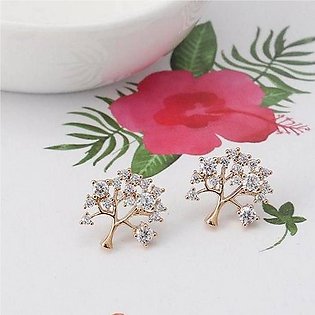 Tree Flower Shape Cubic Zirconia Stud Earrings