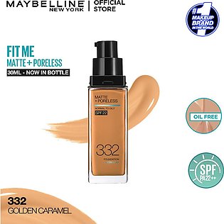 Maybelline NY New Fit Me Matte + Poreless Liquid Foundation SPF 22 - 332 Golden Caramel 30ml - For Normal to Oily Skin