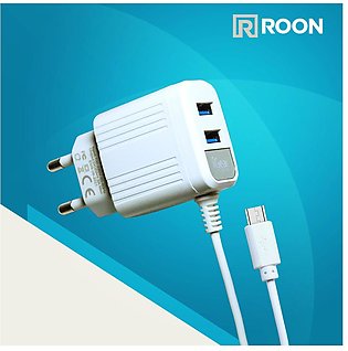Adaptive Fast Wall Charger - Qualcomm Fast Charger - Dual USB Port Mobile Charger - Mobile charger for Android and IOS - AC Charger - Mobile Charger 3 in 1 - Mobile Charger Adapter With 2 Usb Output + Android cable - Smart Charger - White  Charger