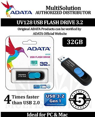 ADATA 32GB USB FLASH DRIVE UV128 BLACK - 5 Years Warranty