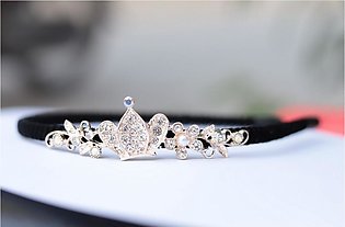 Luxury Crystal Bridal Crown golden Crown Black Band Exotic Headband for Girls and babies Golden 01Pc
