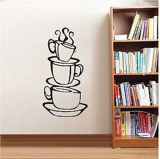 coffee mug tea cup building self adhesive wall sticker decal vinyl  for kitchen fridge cupboard restaurants, interior, home decor decoration - Black color