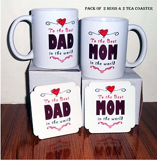 Pack of 2 Coffee Mugs & Tea Coaster (Best Gift for MOM & DAD)