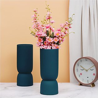 Egyptian Flower Vases for Home Decoration- Pure Ceramic Flower Pots- Matte Teal (Flowers Included)