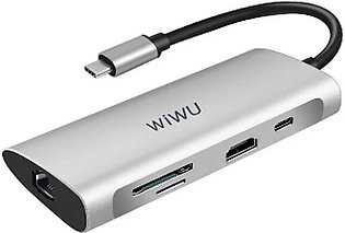 WiWU Alpha 831HRT, WiWU Type C Hub, 8 in 1 Adapter with USB C to RJ45 HD MI 3USB Card Reader Multifunctional USB HUB