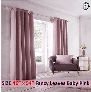 Fancy Leaves Jacquard Lined Curtains  Baby Pink Curtain Set with Ring  Pair packed window curtain for room