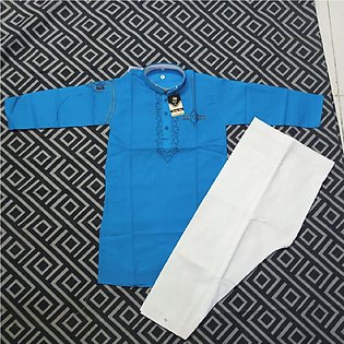 Atfaal Fashion Boys Clothing Kurta Shalwar Kids and  Boys Latest Fashion color  Light Blue  (Embroidery On Shoulder)