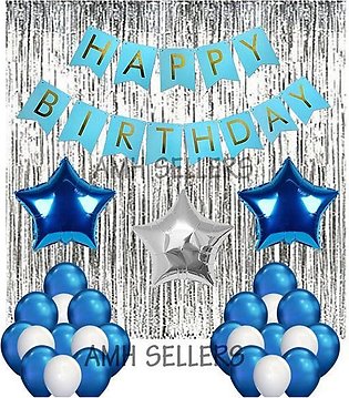 Blue and Silver Birthday Banner Decoration Theme