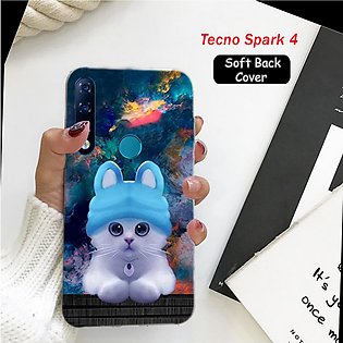 Tecno Spark 4 Back Cover - Cat Soft Cover Case