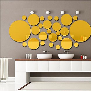 26PCS Acrylic Mirror Wall Removable Circle Decorative Mirror Sheet for Living Room Bedroom Decor