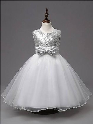 Beautiful silver party wear frocks for baby girl