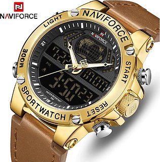 NAVIFORCE Digital & Analog Sport Wristwatch Genuine Leather Wrist Watch For Men With Brand Box-NF9164