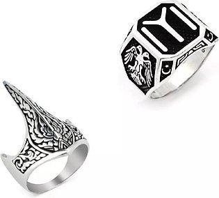 Pack of 2 Ertugrul KAYI IYI Ring For Men Stainless Steel 925 silver color ring for men