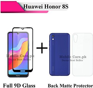 Honor 8S Black Full 9D5D6D10D11D21D Tempered Glass Screen Protector Full Glue Edge To Edge + Back Matte Protector Soft Skin Sheet Soft Film Protection For Honor 8S