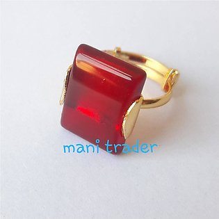 ADJUSTABLE Top Square Plate Red Stone Ladies Ring