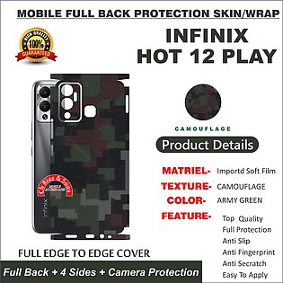 INFINIX HOT 12 PLAY  FULL BACK 360 premium Protection Skin  / Wrap - ARMY GREEN -CAMEO
