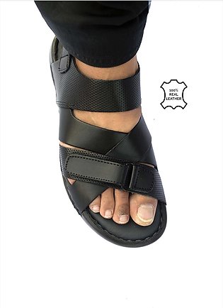Maazu Leather Sandal For Men - Color Black