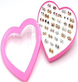 Mixed 36 pair/set Women Lady Crystal Heart Stud Earrings For Girl OL Piercing Flower golden and selvar Earring