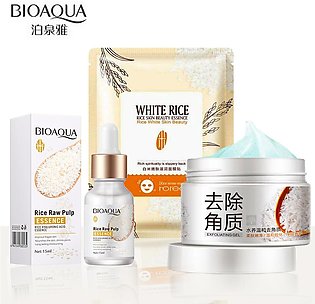 BIOAQUA Set Of 3 White Rice Beauty Series Serum Gel Scrub and Sheet Mask