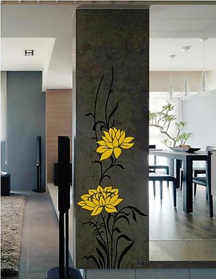 Black Plant & Yellow Flower Wall Sticker (20 by 50 Inches)