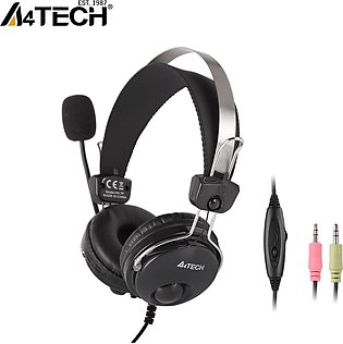 A4Tech HS-7P Headphones - ComfortFit Stereo Headset - With Noise Cancelling Mic- For PC - 3.5mm Plug - Black