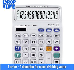 Calculator Large Size - 3833C - Large 14 Digit Display with Solar Dual Power - Ideal Calculator for Office, Business, Daily use - PMP