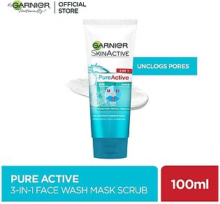 Garnier Skin Active 3-in-1 Clay Face Wash Mask Scrub 100ml