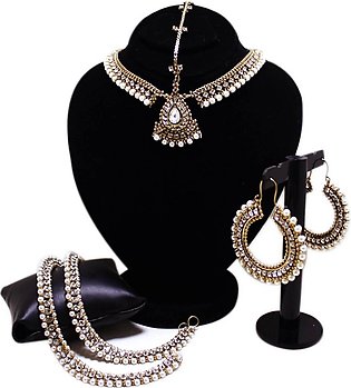 Antique Kundun Style Jewelry For Women - Anklet (Payal), Matha Patti & Ear Rings - Antique