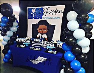 100 Pieces Thick Latex Balloons Pack for Birthday, Baby Shower Party Decoration ( Boss Baby Theme) blue, white, black