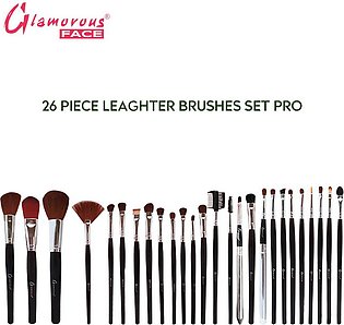 Glamorous Face 26 Piece Leather Brushset Base Brush, Highlighter Brush, Eyeshade Brush, Powder Brush, Foundation Brush, Eyeliner Brush, Fane Brush, Lip Brush, Complete Brush Set.