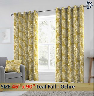Curtains Set, Printed curtains for room, 100% cotton - Leaf Fall Ochre - Pack of 2 Curtains