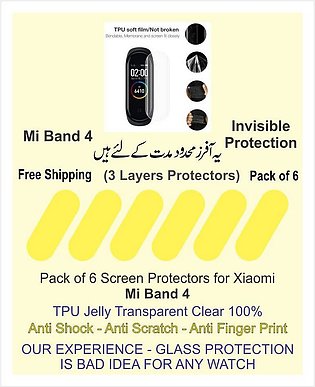 Xiaomi Mi Band 4 Watch - Pack of 6 - Screen Protectors - Tpu - Clear - Anti Shock - Invisible Protection