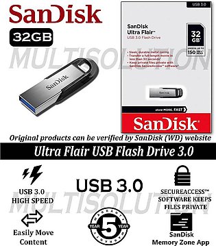 SanDisk Ultra Flair CZ73 USB 3.0 - 16GB - 32GB - 64GB - 128GB - 256GB - 150MB/s Speed - 5 Years Warranty