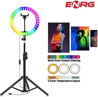 ENRG RGB LED Soft Ring LIght 16 Spectrum 33 cm /13 inches  With 7.5ft Metal Tripod Stand And Mobile Phone Holder - Black