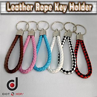 Dot Shop - Pack of Six Leather Rope Woven Metal Key Rings Key Chain for Men or Women Auto Key Holder Key Cover