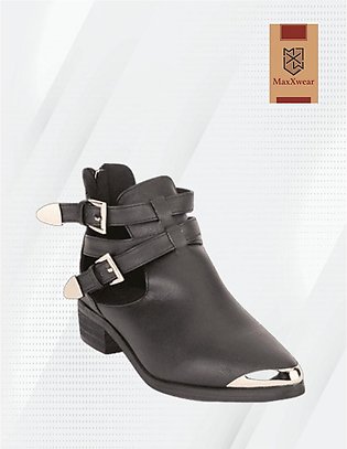 Maxxwear Sandal Women Leather Buckle Strap Back Zip Ankle Boots
