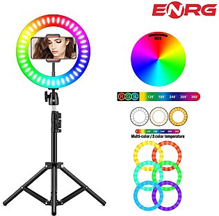ENRG RGB LED Soft RinglIght 16 Spectrum  10 Inch \ 26 cm With 7.5ft Metal Tripod Stand And Mobile Phone Holder - Black
