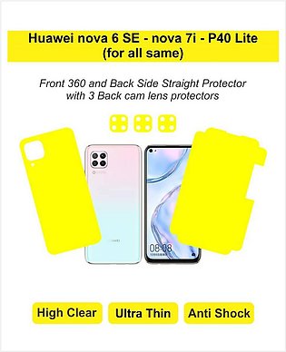 Huawei nova 6 SE - nova 7i - P40 Lite (for all same) - Screen Protectors - front 360 - back straight with 3 back cam lens protectors - pack of 5 - jelly material anti shock