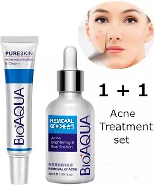 BIOAQUA 2 Pcs Anti Acne Removal Face Care Acne Treatment Set Acne Serum and Acne Scar Removal Cream