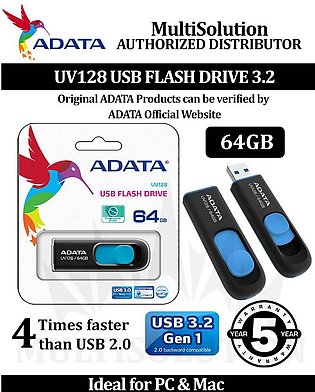 ADATA 64GB USB FLASH DRIVE UV128 BLACK - 5 Years Warranty