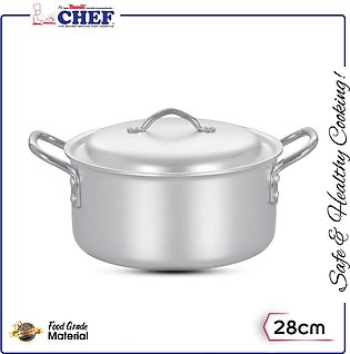 CHEF Dull Finish Cooking Pan Pot [Casserole/Deghchi] - 28 cm