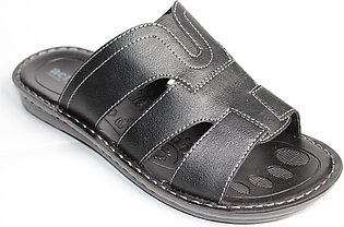Aerosoft Black Synthetic Leather Slippers For Men P0304