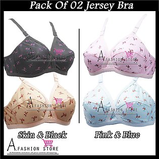 A.Fashion Pack of 02 Jersey Bra for Girls-Black, Skin & Pink, Blue Economy Pack of Ladies Undergarments